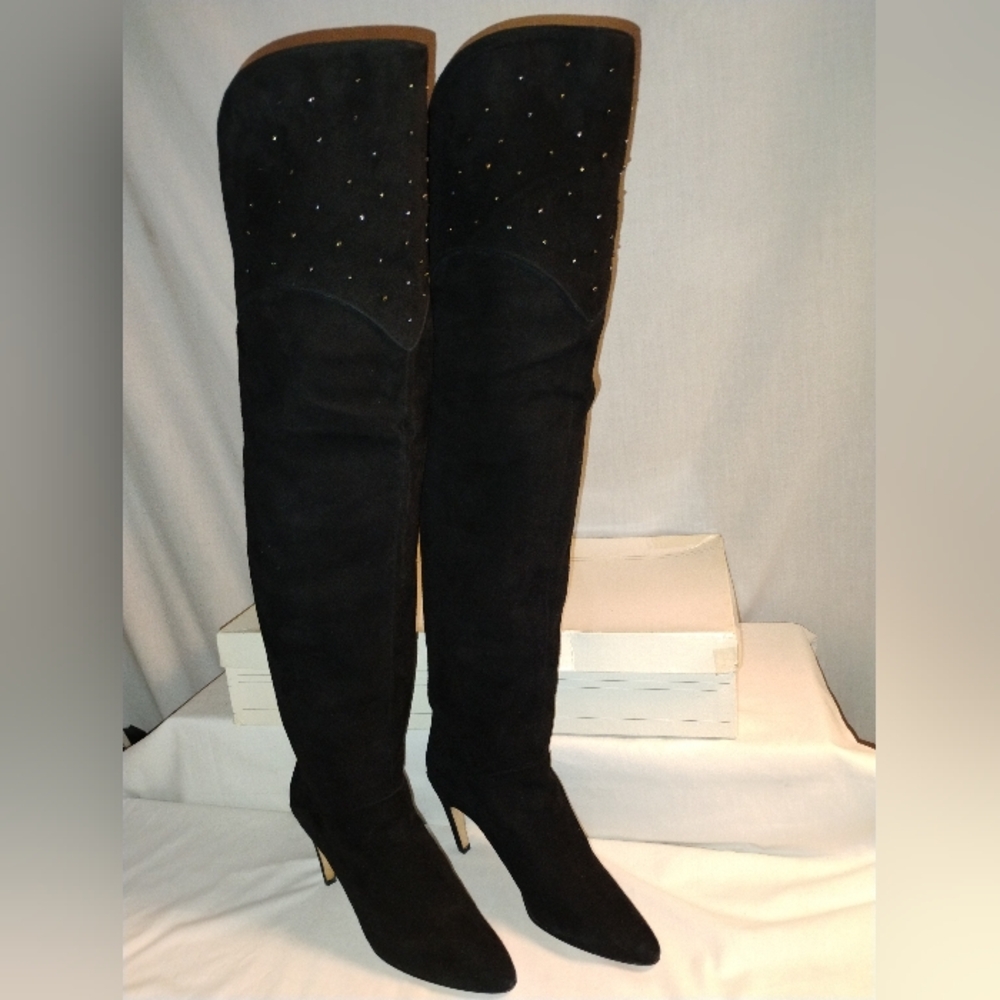 VINTAGE & RARE VIA SPIGA SUEDE & BEADED OVER-THE-KNEE BOOTS 9 AA USA (NWT)